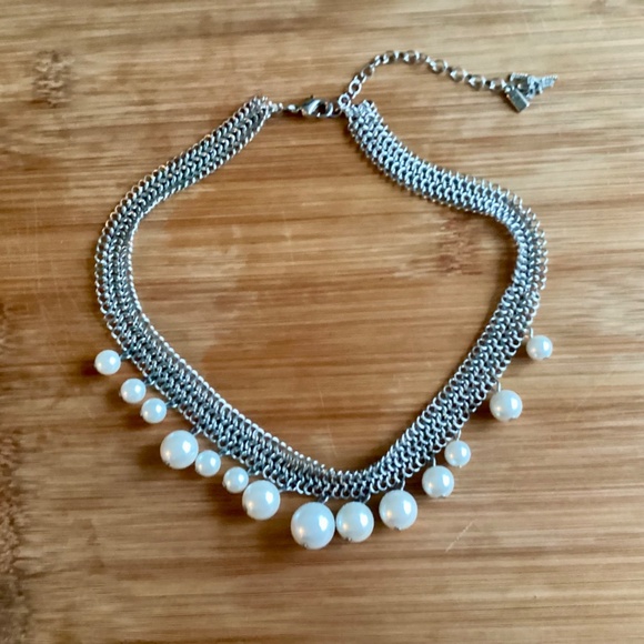 Geometric Mesh Collar Necklace With Pearls Designer Statement Jewelry Silvertone - Picture 14 of 14